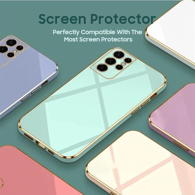 Glossy Plated Phone Case For Samsung Galaxy S23 S22 S21 S20 FE Plus Ultra A14 A24 A34 A54 A04S A13 A32 Silicone Protector Cover