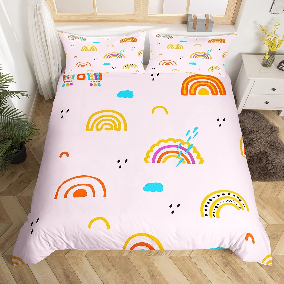 

Comforter Lovely Rainbow Sun Crown Cloud Rain Bedding Set Stick Figure Art Comforter Kids Bedroom Polyester Comforter (quilt)-EU Single(135*200cm)3pcs