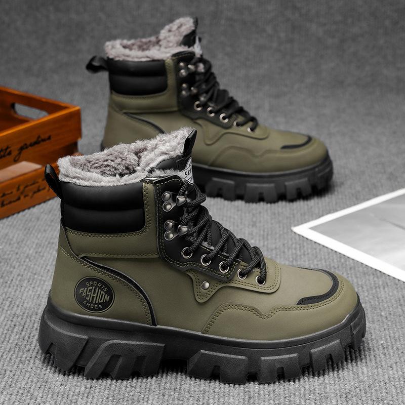 Мужские ботинки Зимние Новые Бархатные Теплые Хлопковые Ботинки на Платформе Высокие Рабочие Ботинки Уличные Водонепроницаемые Нескользящие Снежные Ботинки Мужские 44