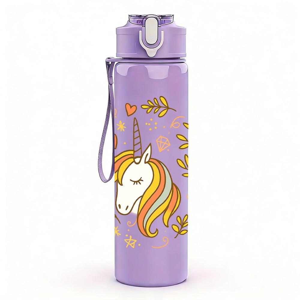 1PC Floral Wreath Unicorn Art 750ml Color Plastic Sports Water Bottle Leakproof Flip Straw Lid Suitable for Sports Office Home Use