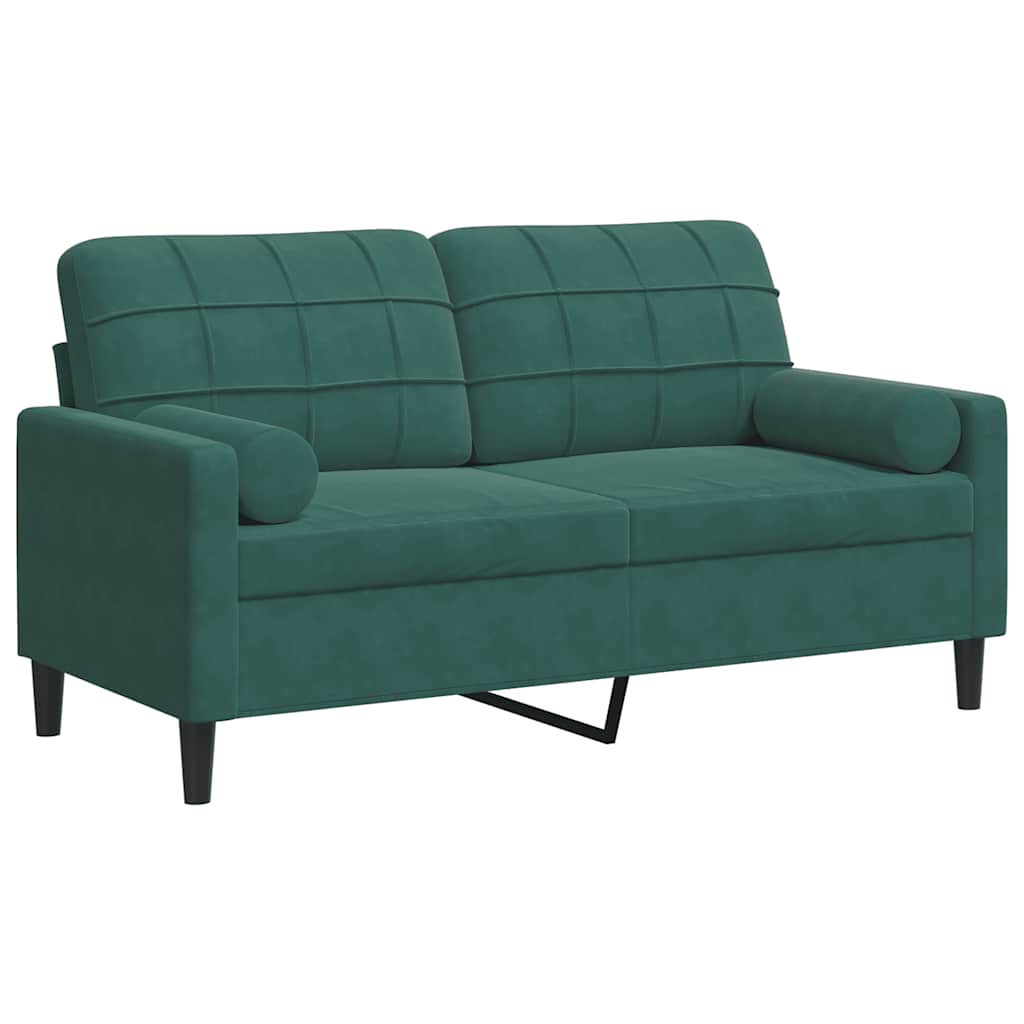 Vidaxl 2-Osobowa Sofa Z Poduszkami, Ciemnozielona, 140 Cm, Aksamit