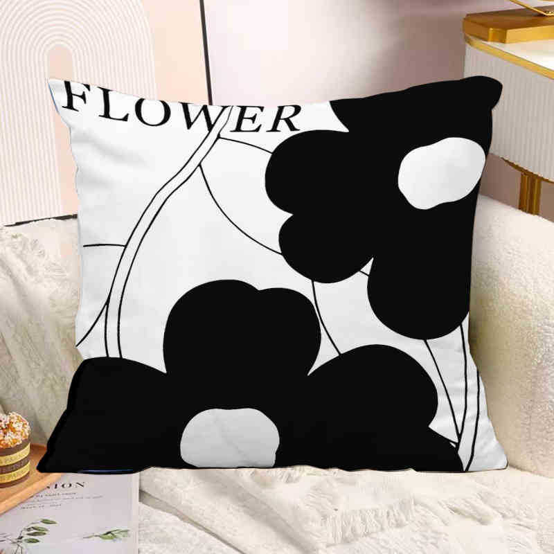 

Ins Modern Light Luxury Modern Black and White Simple Suede Pillow Sofa Living Room B&B Waist Pillow Case Pillow Cushion linen-45x45cm double-sided [without pillow core]