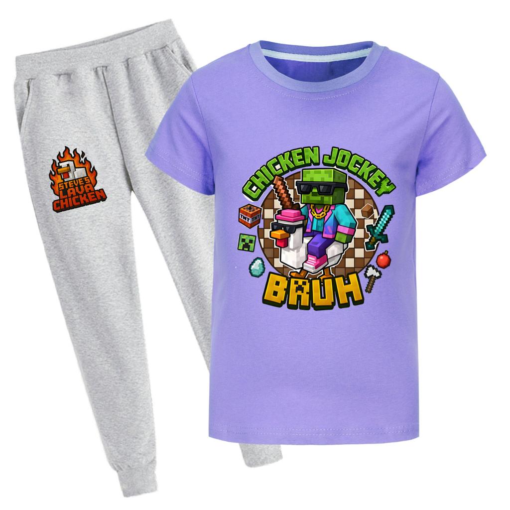 Chicken jockey summer short-sleeved T-shirt and pants suit for middle and large children 4519