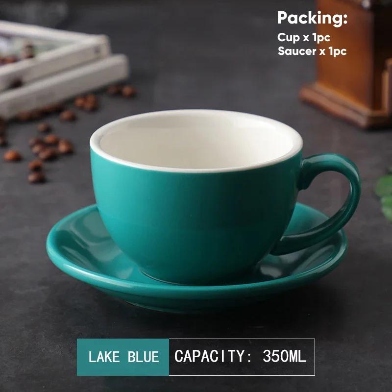 350ml Latte Cups Ceramic Coffee Cup and Saucer Set Pottery Breakfast Milk Mug Afternoon Teacup Porcelain Water Mugs Wholesale