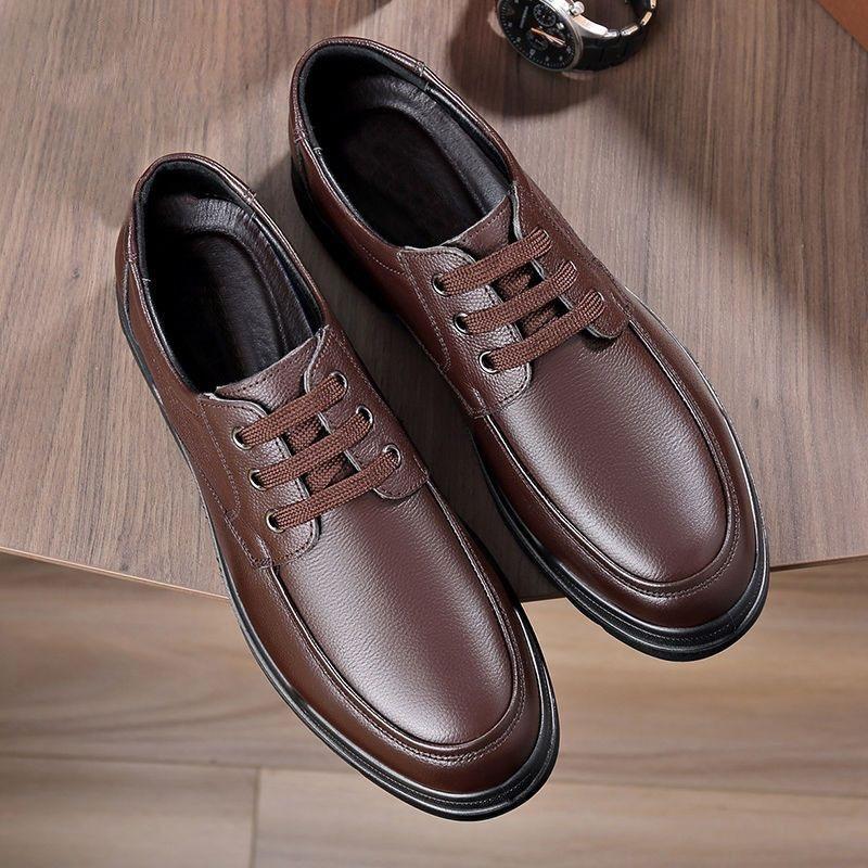 Genuine Leather Cowhide Spring and Autumn Men's Shoes, Business, Casual, Breathable, Middle-aged and Elderly Soft Soled, Non Slip Leather Shoes