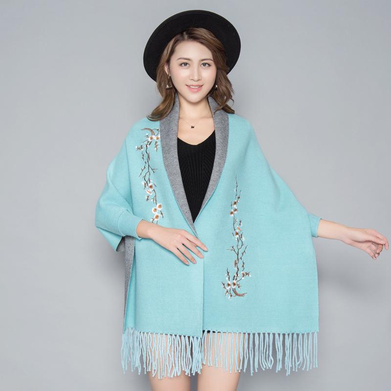 Korean Style Embroidered Shawl Cape: Versatile Knit Scarf for All Seasons