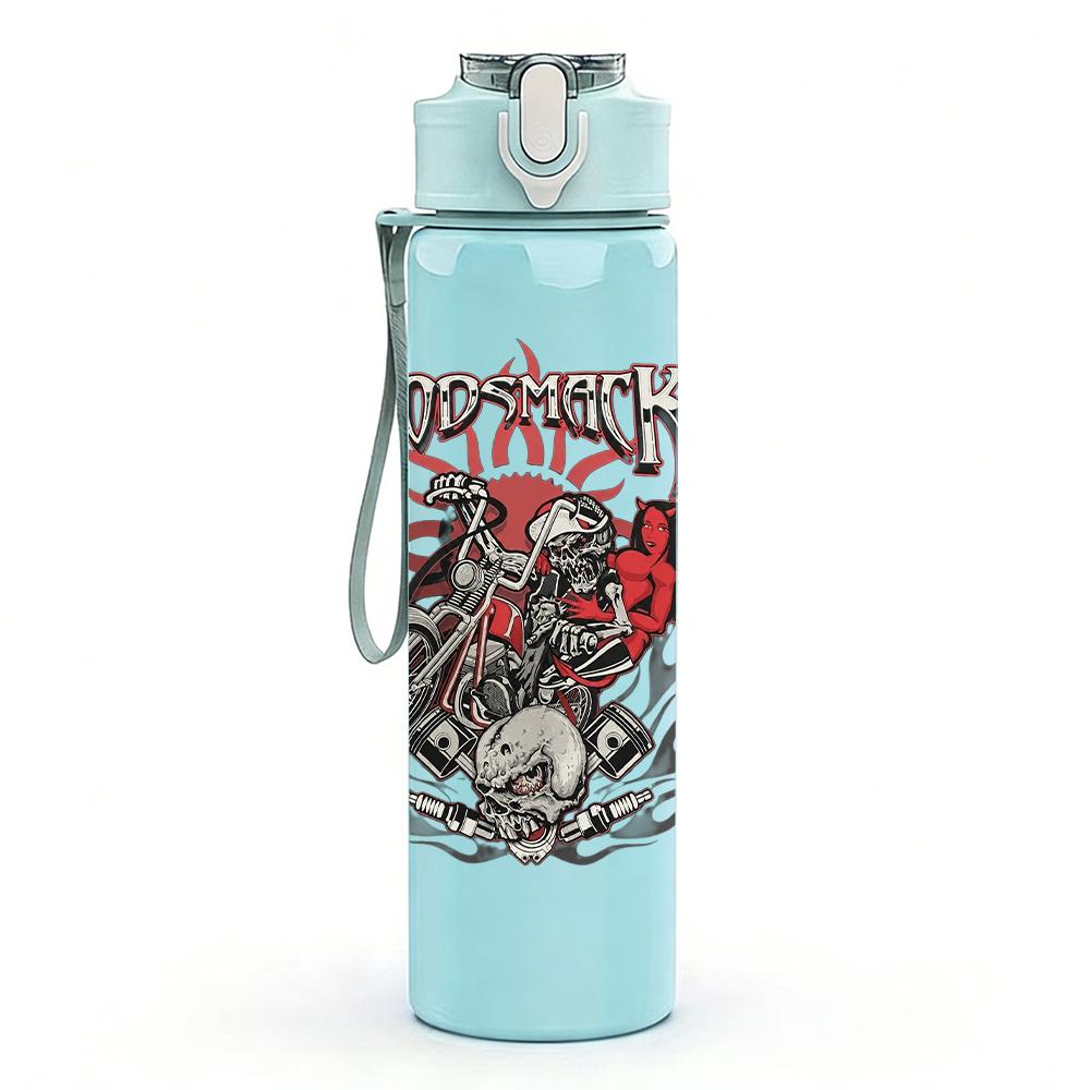 1PC Dark floral band grunge collage print 750ml colorful plastic sports water bottle leakproof pop up lid with straw for outdoor work home use