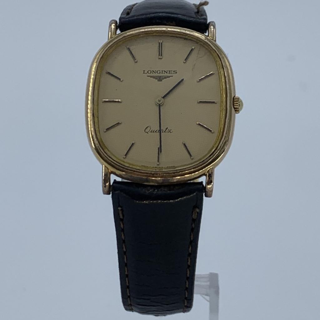 New Batteries Working Good LONGINES 960-6082 Quartz Battery Powered Square Gold Dial Stainless Steel Men's Watch 2-Hand Lightly Cleaned