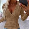 TIFICY Women's Fashion Casual Solid Color Print Fall Winter Long Sleeve V-Neck Pullovers & Long Sleeves