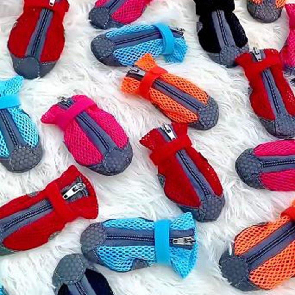 4Pcs Comfortable Pet Dog Shoes Anti-slip Protective Mesh Pet Shoe Cover Breathable Easy To Clean Dog Footwear