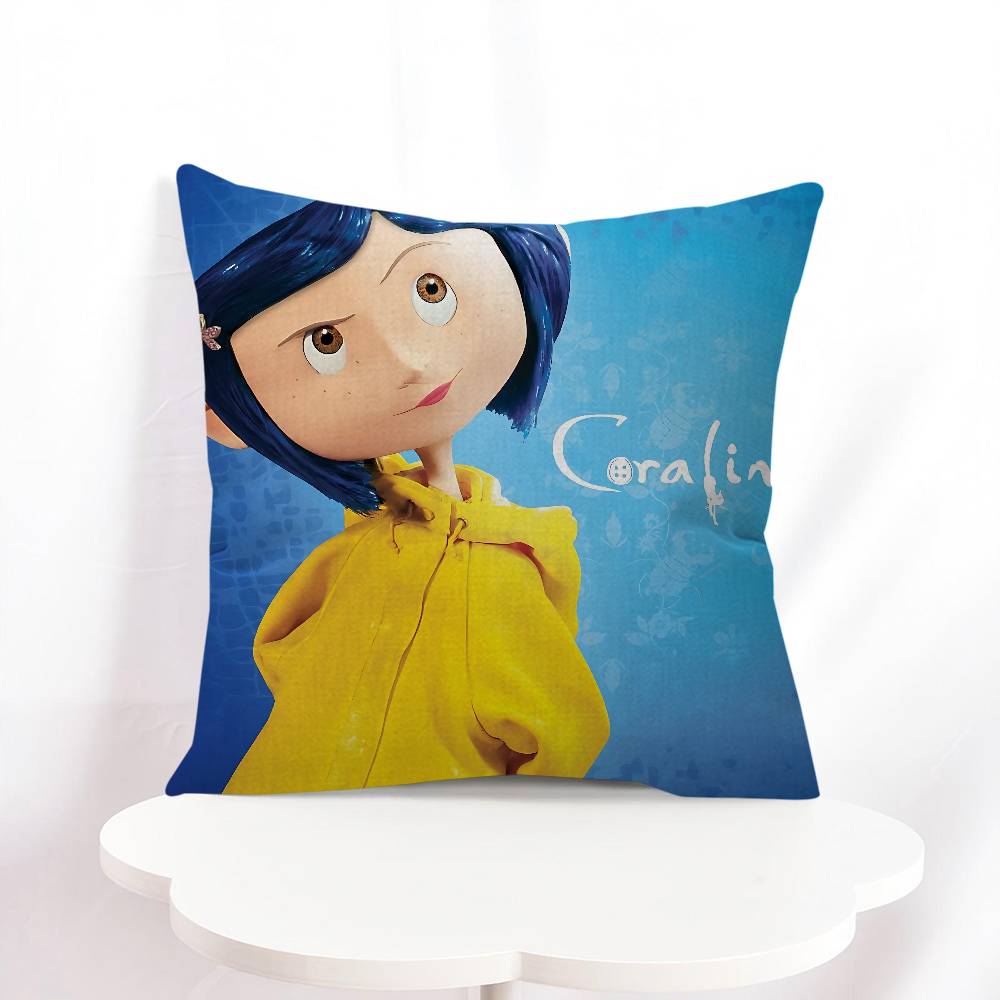 C-Coraline Cartoon Pillowcase Bedroom Sofa Decorative Cushion Cover With Zipper Soft Cushion Cover