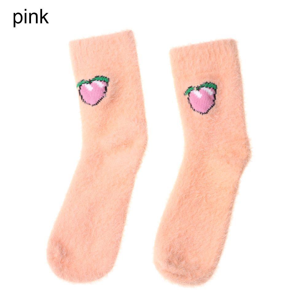 

Cherries Avocado Fluffy Floor Socks Cartoon Fruit Pattern Eggplants Peache Warm Sleeping Sock рожевий
