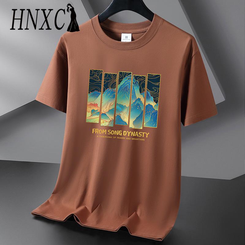 HNXC Bavlněné tričko s krátkým rukávem Pánská móda Košile s volným polovičním rukávem Košile s potiskem