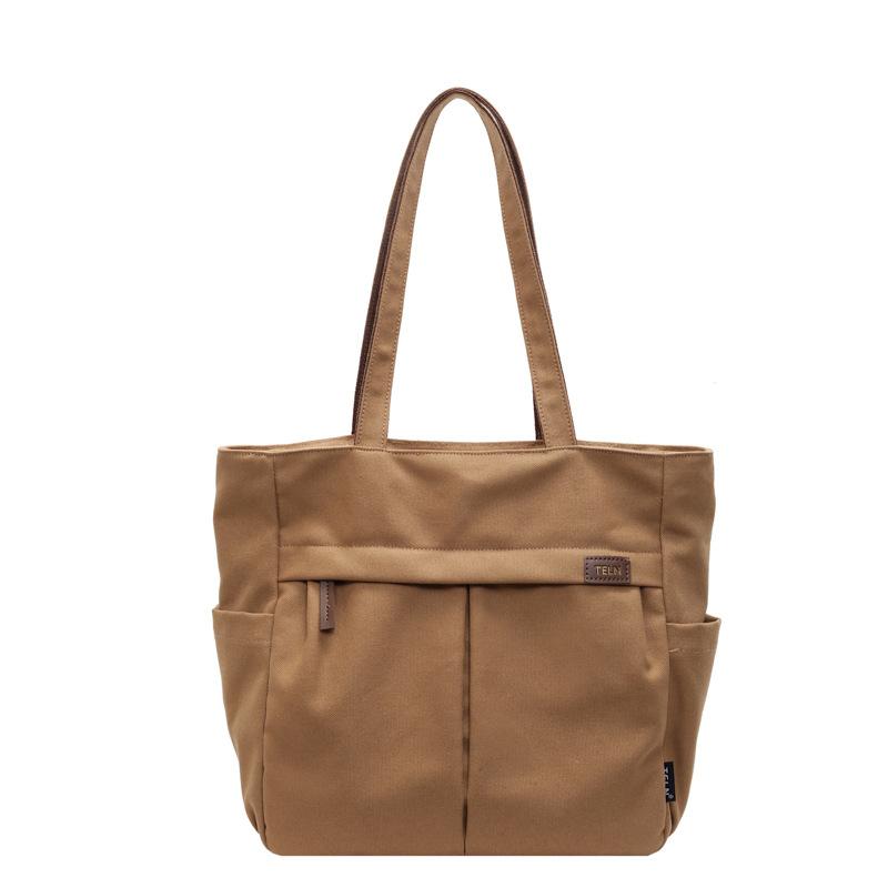 

Холщовая сумка-тоут женская 2025 лето новая простая повседневная сумка для поездок на работу большой вместимости студенческая сумка через плечо для занятий коричневый