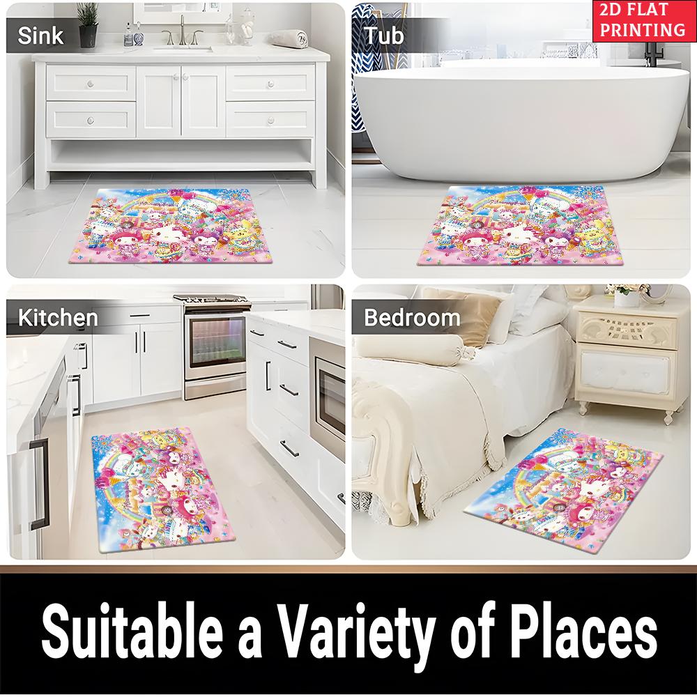 Kawaii Cute Ice Cream Cartoon Doormat, 2D Print Non-slip Floor Mat, Pink Rainbow Entrance Rug for Girls Bedroom Decor Gift