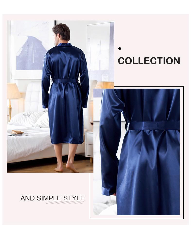 Men's Summer Lightweight European-Size Silk-Feel Mid-Length Cardigan Bathrobe Pajamas