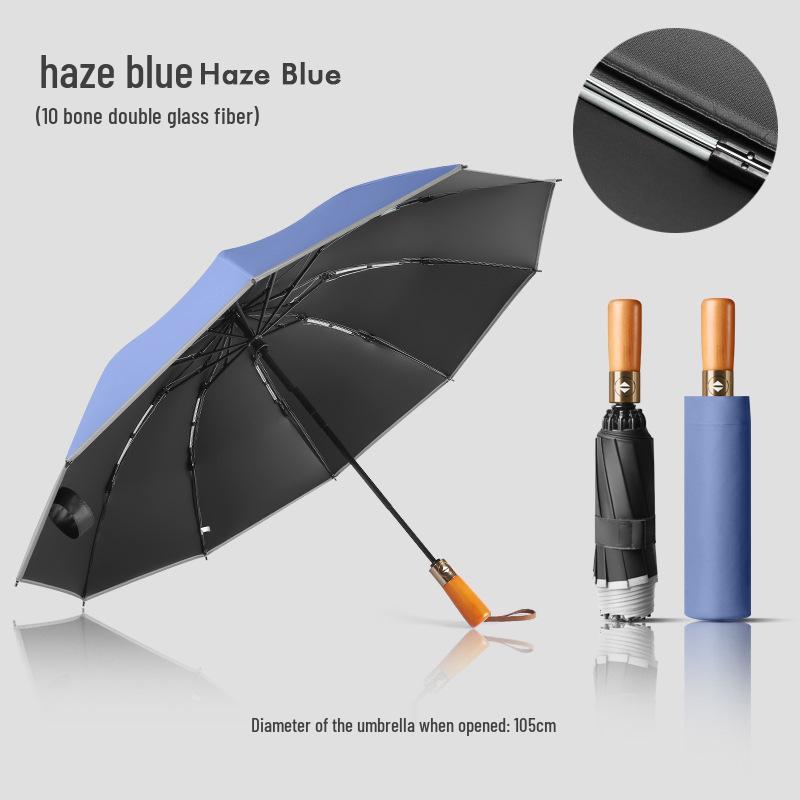 Automatic Windproof Umbrella: UV Protection, Large Folding Design, Wooden Handle for Sun and Rain