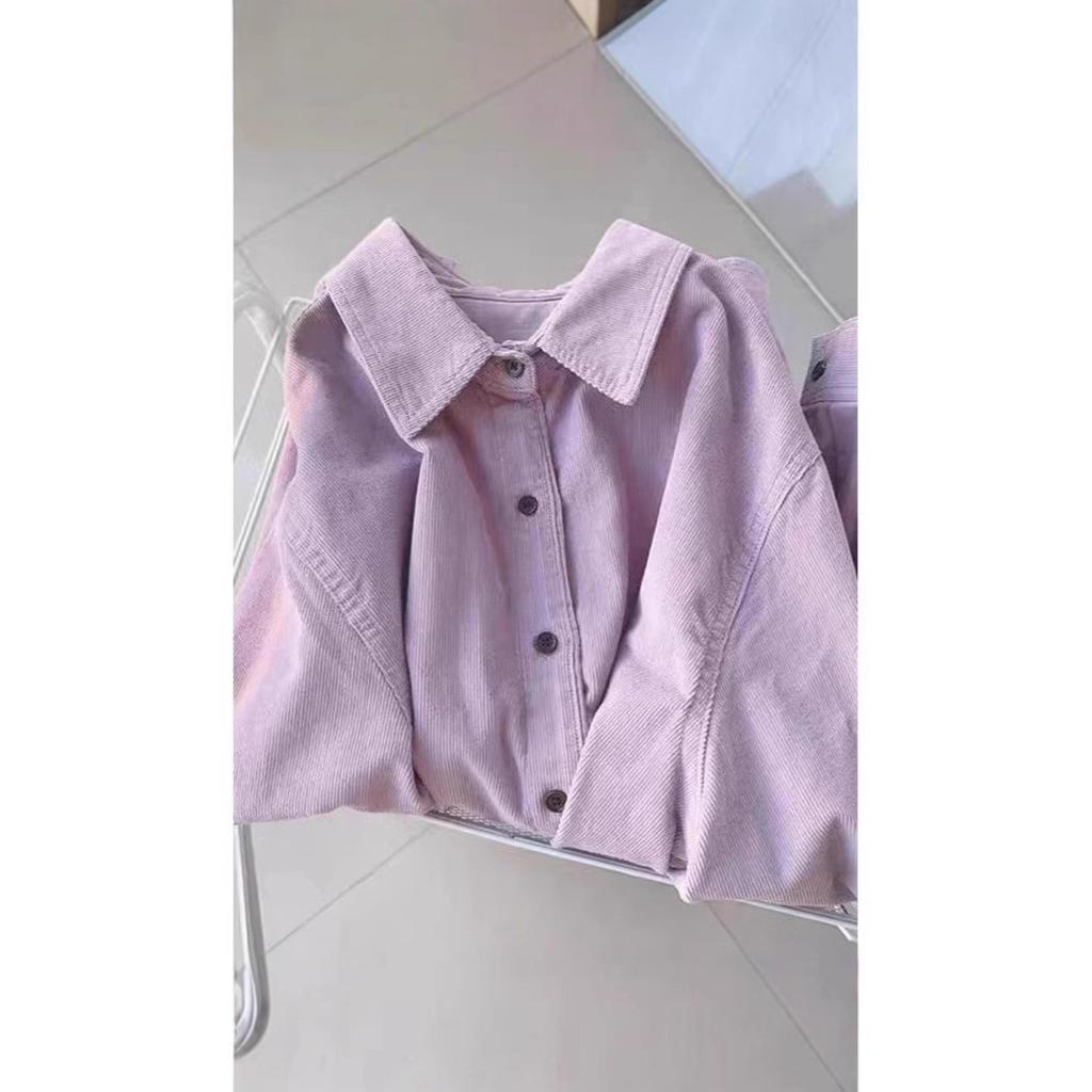 Women's Taro Purple Corduroy Shirt 2025 Spring Autumn Vintage Korean Loose Layering Casual Button Down Shirt Jacket