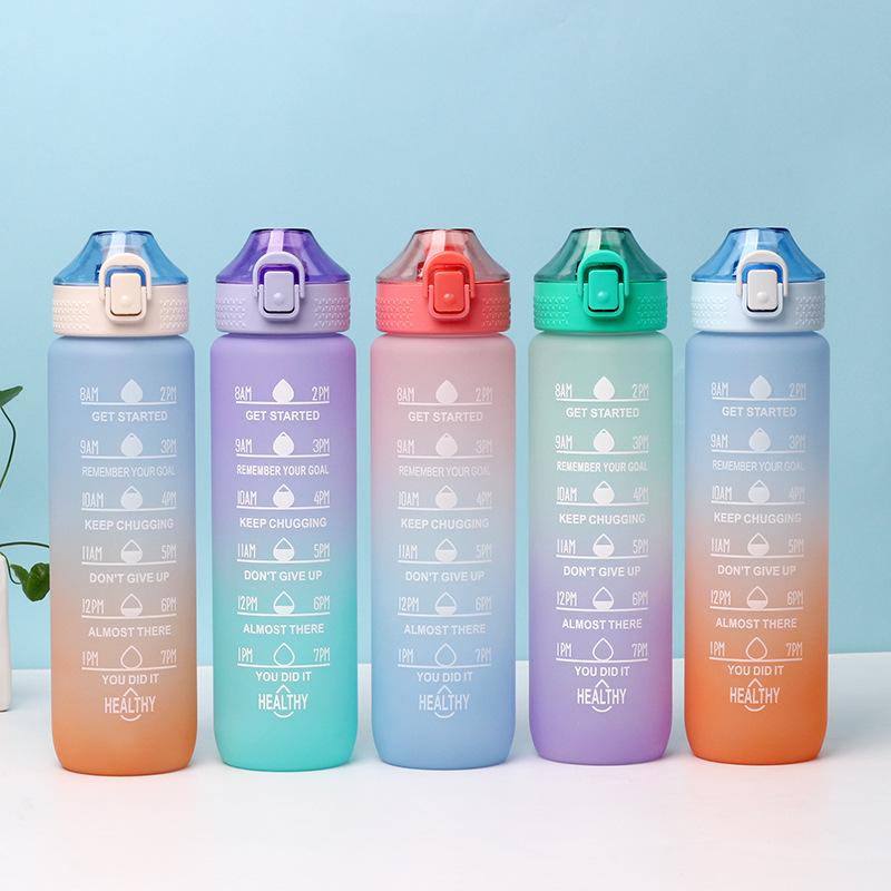 1000ml Large Capacity Water Cup with Handle Straight Mouth Spring Cap Space Cup Plastic Water Cup Sports Outdoor Water Cup