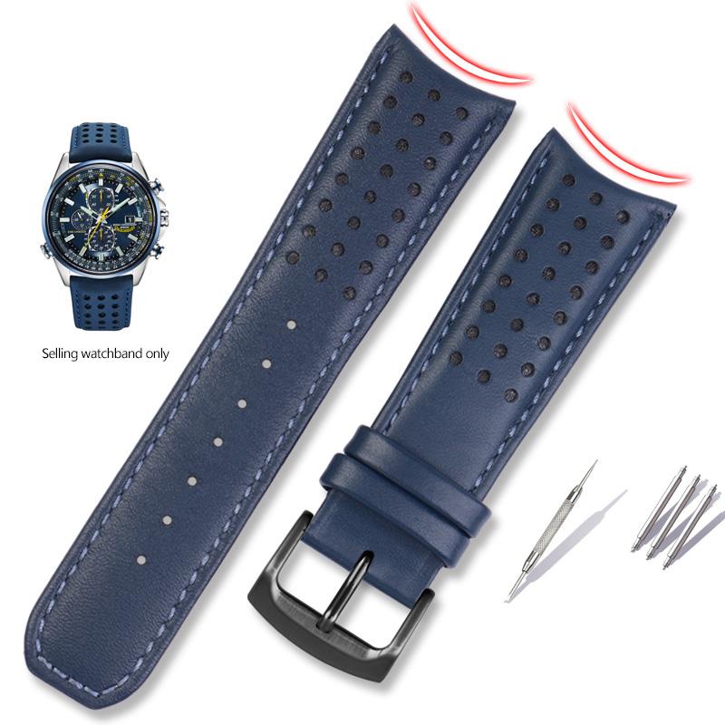 Echtes Leder+ Silikonkautschuk Uhrenarmband für Citizen Blue Angel AT8020 Sky Eagle JY8078 8035 Armband 22mm 23mm Schwarz