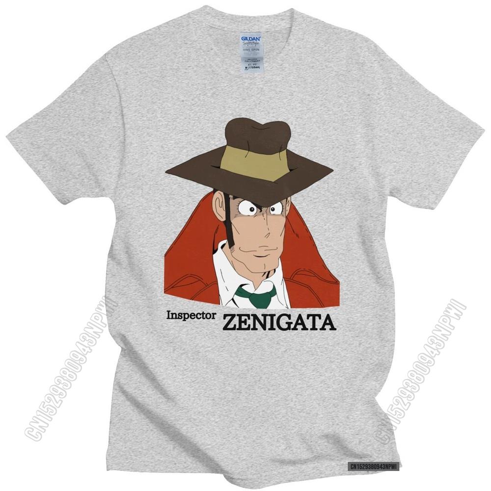 Lustiges Lupin The Third T-Shirt für Herren Rundhals Koichi Zenigata Grafik T-Shirt Vorgeschrumpfte Baumwolle Normale Passform T-Shirt Merchandise