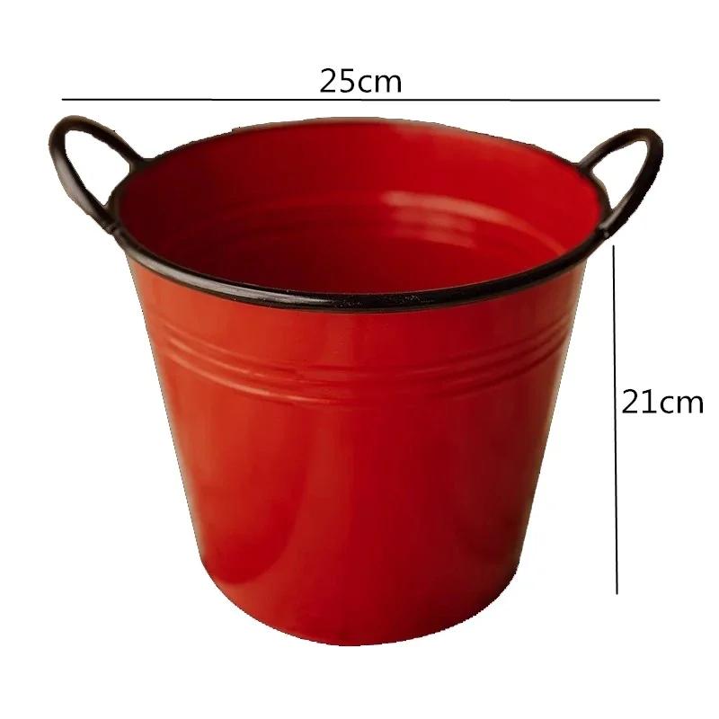 Красные Железные Горшки с Двойной Ручкой Цветочный Магазин Цветочная Композиция Декоративная Ваза Двор Сад Посадка Цветочные Горшки