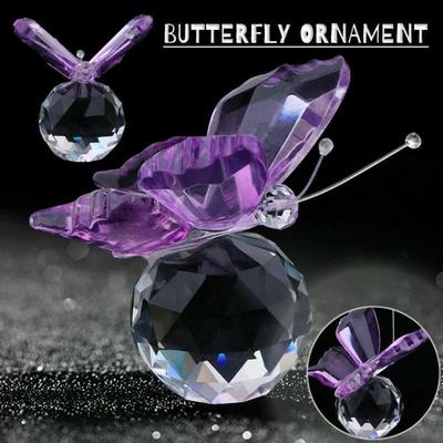 Borboleta de cristal com estatueta de bola Decoração de casamento em casa Coleção de artesanato em vidro Peso de papel Enfeites de mesa Presentes de lembrança