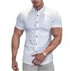 Men's Slim Fit Solid Color Short Sleeve Cardigan Shirt - Casual European and American Teen Style