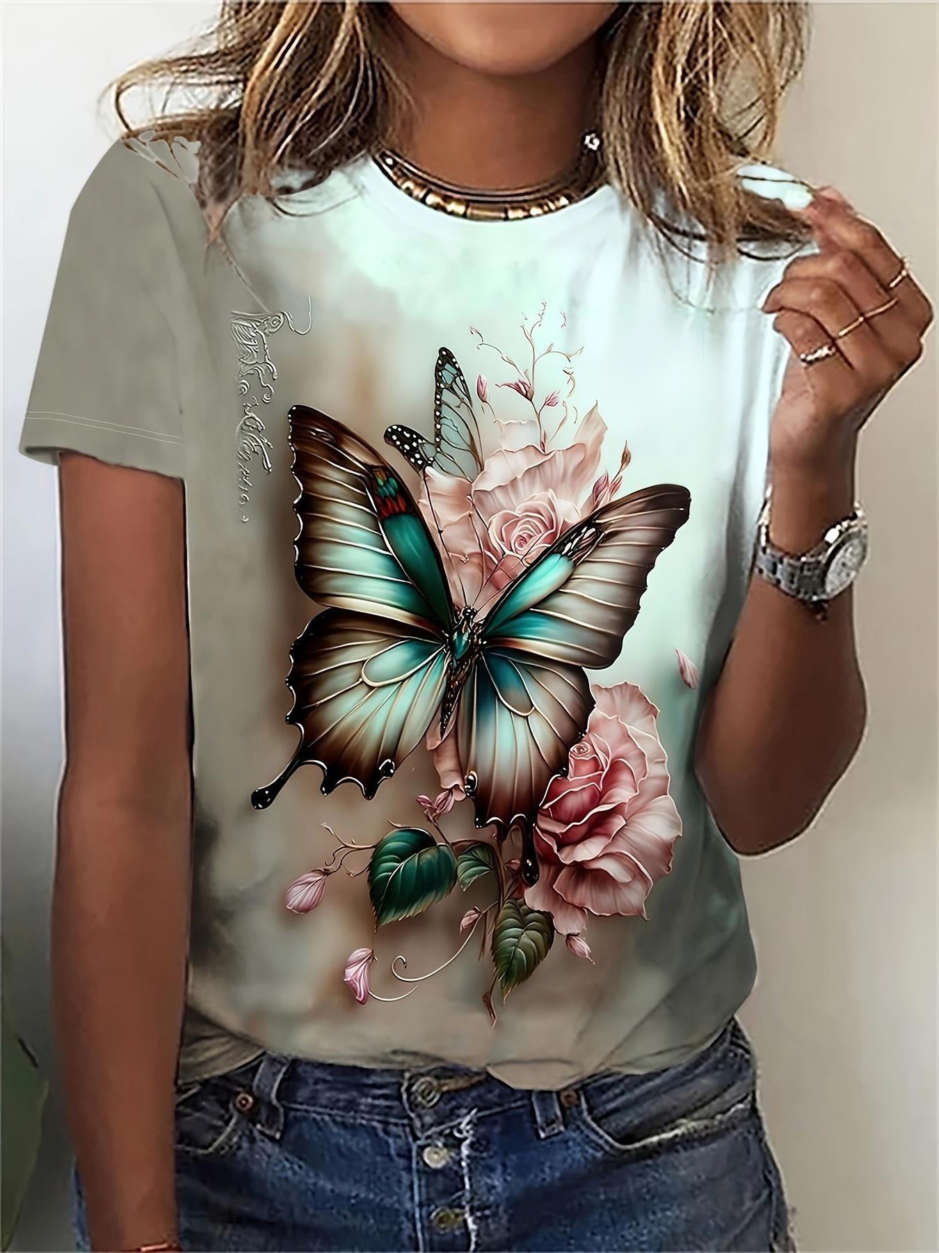 

Light Misty Teal Base with Iridescent Butterfly Shadow and Pink Rose Print T-Shirt A Soft Misty Light Teal Base Adorned with Gradient Butterfly Wings M дубильна кора