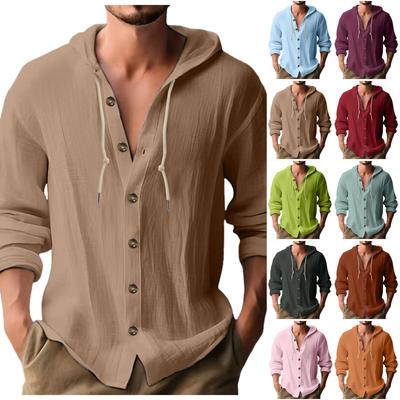 Herrenmode Lässig Einfarbig Schlicht Lässig Knopf Kapuzenshirt Top Lässig Pendeln Kurzarmhemd