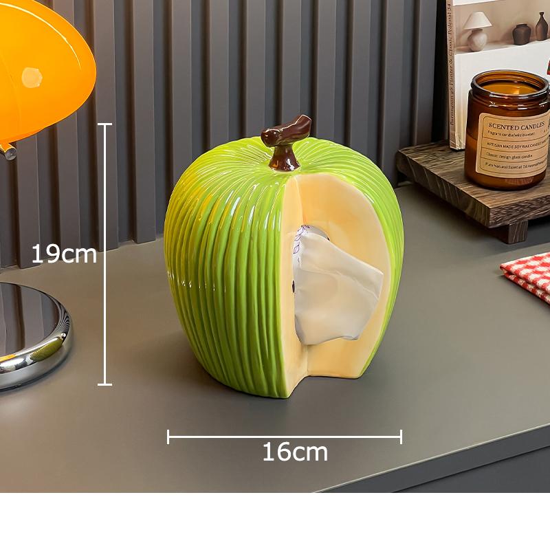 Creative Gnawed Apples Tissue Box Coffee Table Desk Decoration Apple Shape Ceramic Tissue Box Bedside Table Paper Towel Case зелёный