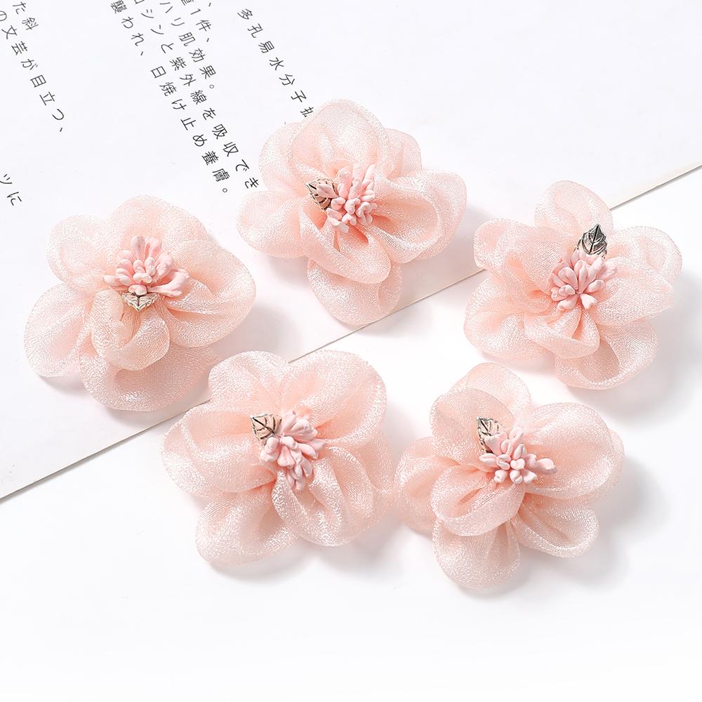 5Pcs Artificial Flowers Heads Chiffon Yarn Fake Flowers For Home Decor Marriage Wedding Decoration Craft Garland Gift Accessory
