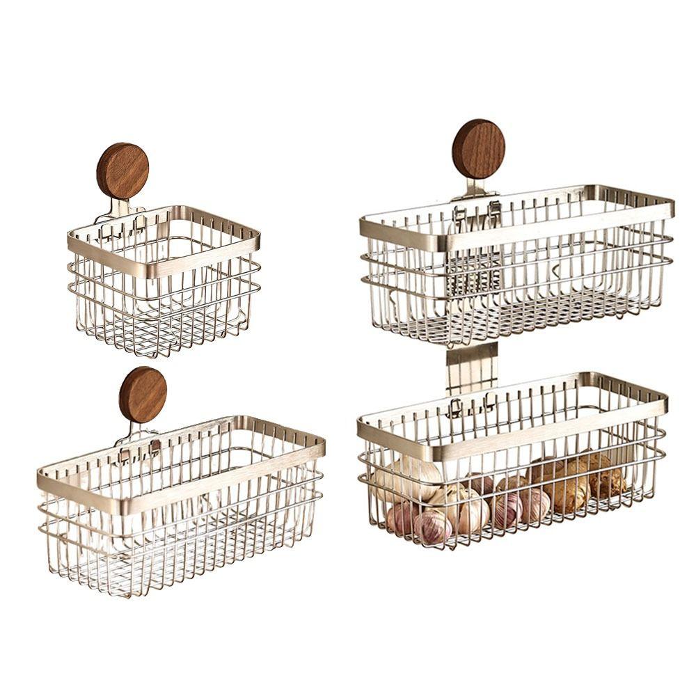 Stainless Steel Kitchen Wall Hanging Rack Walnut Hanging Onion Storage Box  Fruit