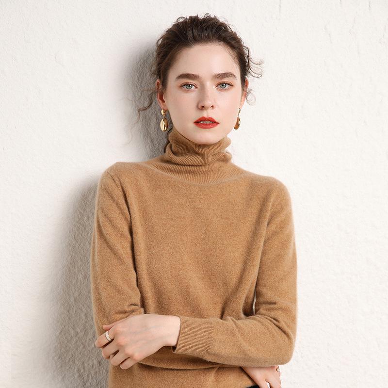 Women's High-Neck Cashmere Wool Pullover - Thick, Solid Color, Loose Fit, Autumn/Winter Sweater