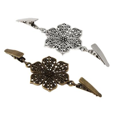 Floral Alloy Cardigan Clip Shawl Collar Brooch Sweater Guard Holder for Women Blouses Shirts and Dresses