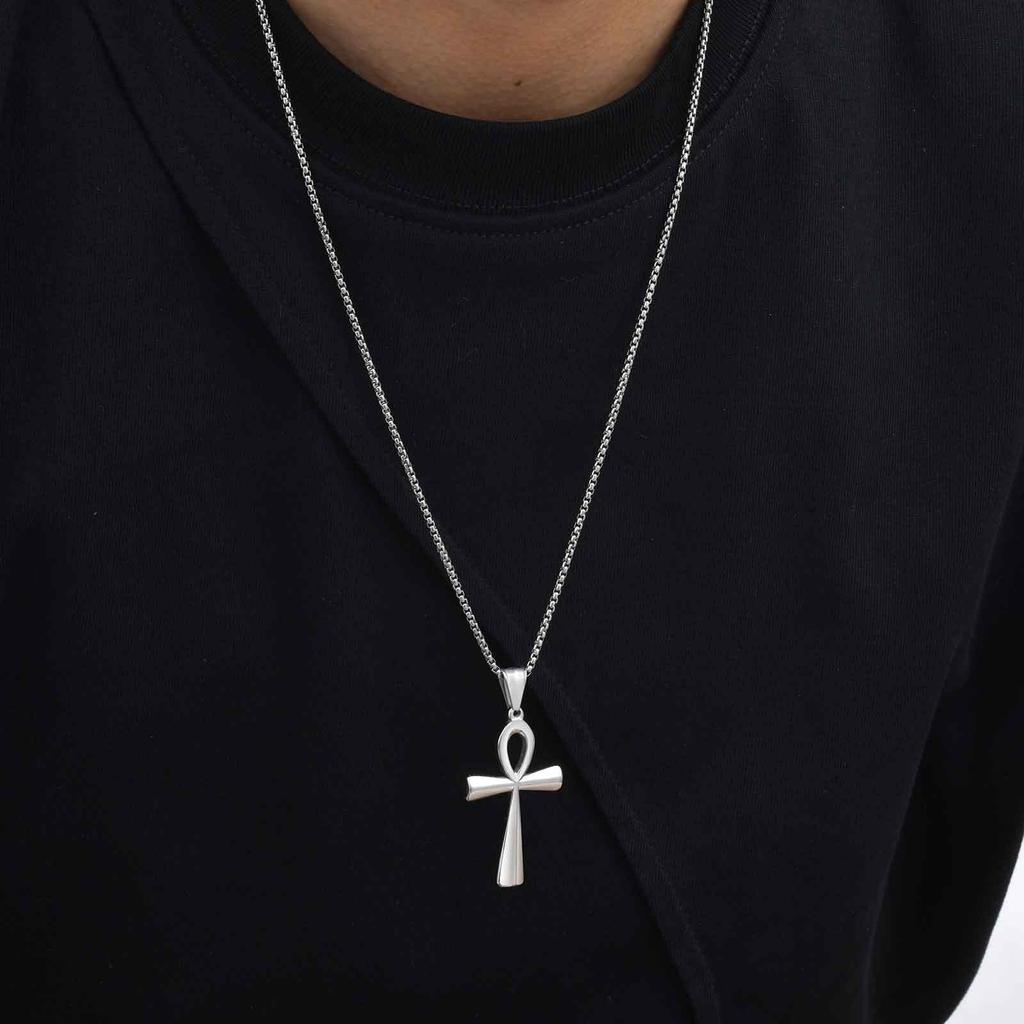 Vnox Náboženství Egyptský Ankh Krucifix Kříž Přívěsek Náhrdelníky Nerezová Ocel Symbol Života Křížové Přívěsky Modlitební Dárky Šperky