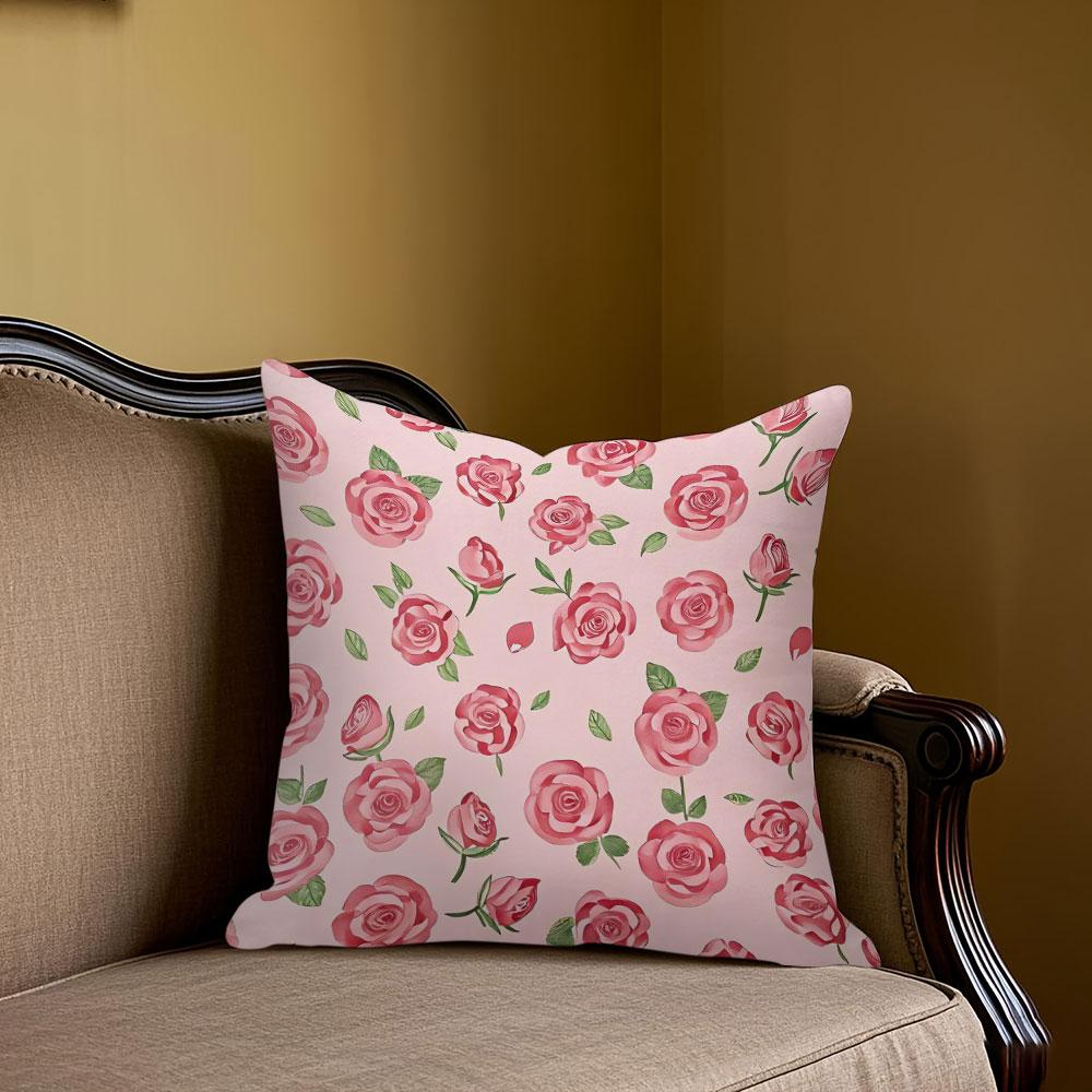 Rose Blush Square Jacquard Pillow Cover for Sofa Office Waist Cushion Cover Home Decorative Pillowcase