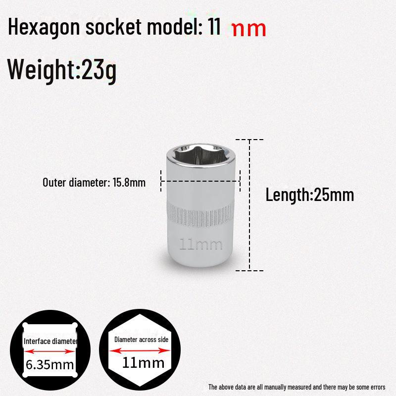 1/4" Xiaofei Hex Socket Wrench, Short 6.3mm Chrome Vanadium Steel Head