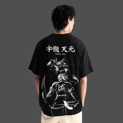 Demon Slayer Anime Tengen Uzui Oversized Black Tshirt Men and Women Breathable High Quality Y2K Short Sleeve Summer Tshirt