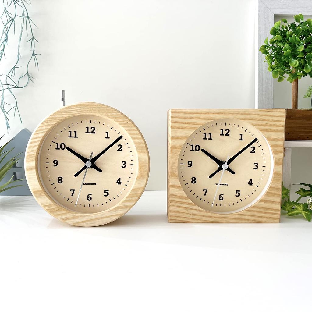 KATOMOKU Dual Use Clock 6 Natural km-131NARC Wall/Tabletop Use, Radio-Controlled Clock with Continuous Second Hand, 14cm