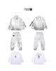 Children's Shiny Silver Leather Hip Hop Set for Stage Shows and Street Dance Performances.