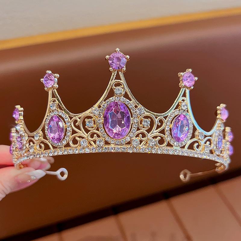 High-End Crown Headgear Princess Children'S Light Luxury Crystal Crown Birthday Gift Girls June 1 Performance Crown Hair Accessories