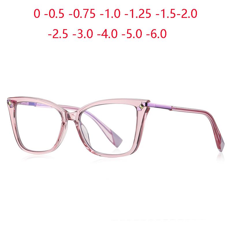 Pin Frame Blue Light Blocking Prescription Glasses For The Nearsighted  Women Cat Eye Short-Sight Eyewear 0 -0.5 -0.75 To -6