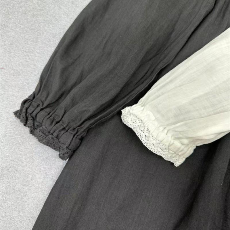 Johnature Japanese Autumn Accordion Pleats Lace Long-sleeved Dresses Vintage Casual Loose Simple Women Dress