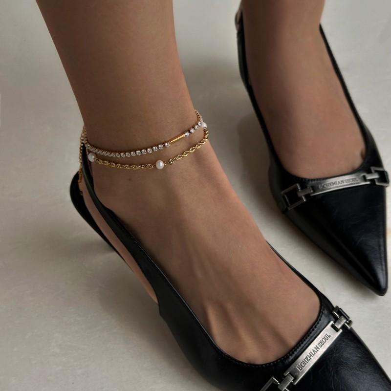 Minimalist Vintage Gold Plated Zircon Tennis Chain Anklet Women Adjustable Length Geometric Foot Jewelry