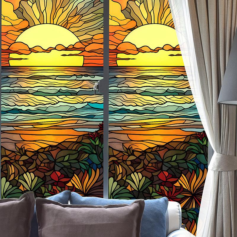 45x100cm Vitraliu Colorat Plantă Tropicală Floare Film pentru Ușă Fereastră PVC Adsorbție Statică Autocolant Sticlă Decor Acasă Decal Detașabil