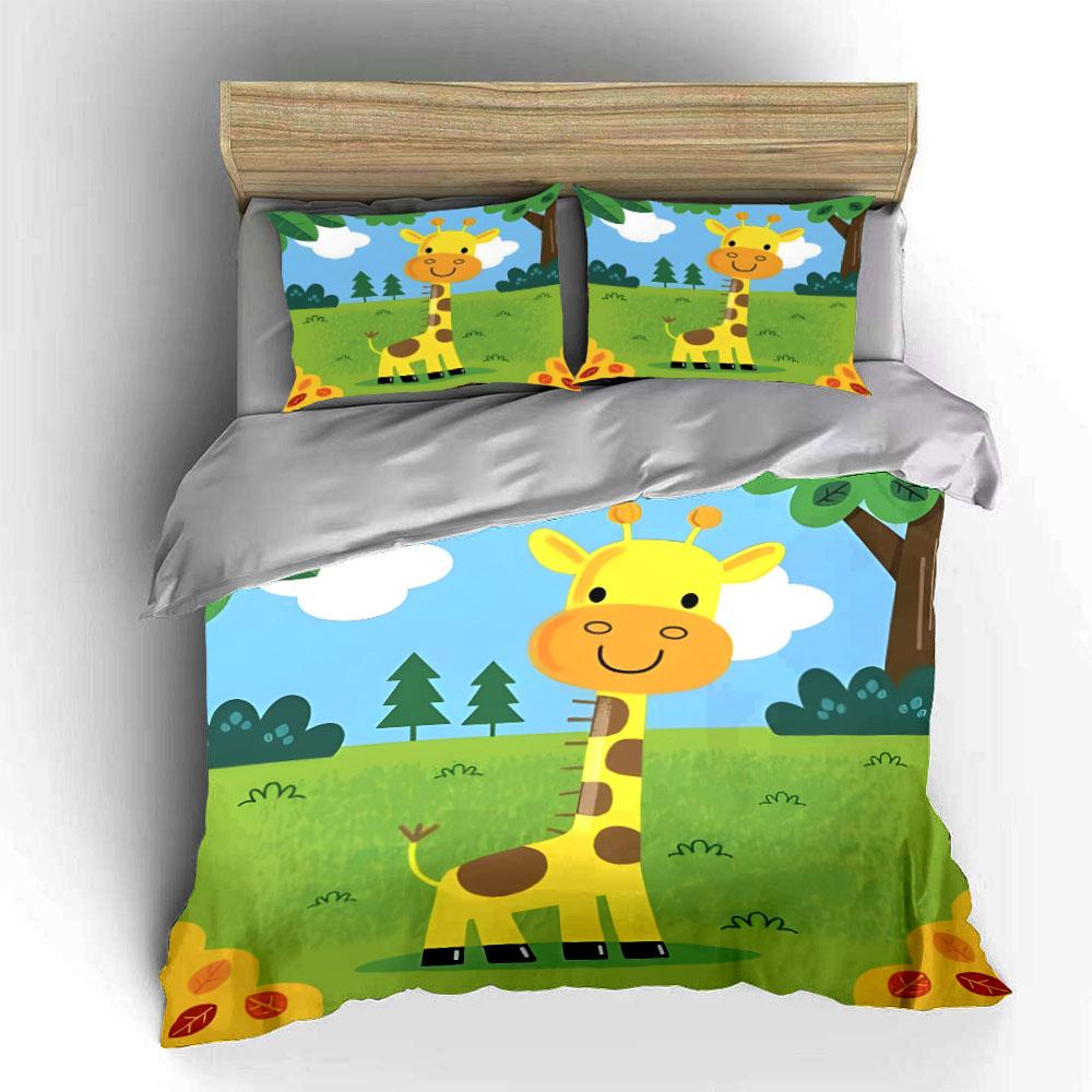 "Cartoon Giraffe Jungle Set" kid's and adults' bedroom decor, Exquisite three-piece bedding set gift