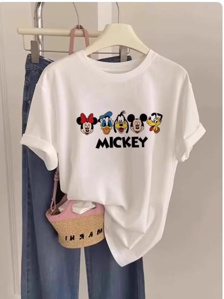 MINISO Fun Disney Cartoon character Print Loose Short Sleeve TShirts Women Men Couple Versatile Fashionable Tees Hotselling S