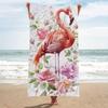 Elegantes Aquarell Rosa Flamingo Rose Floral Strandtuch Sandfreie Decke Romantischer Blütenlaubdruck Weiches Handtuch für das Meer
