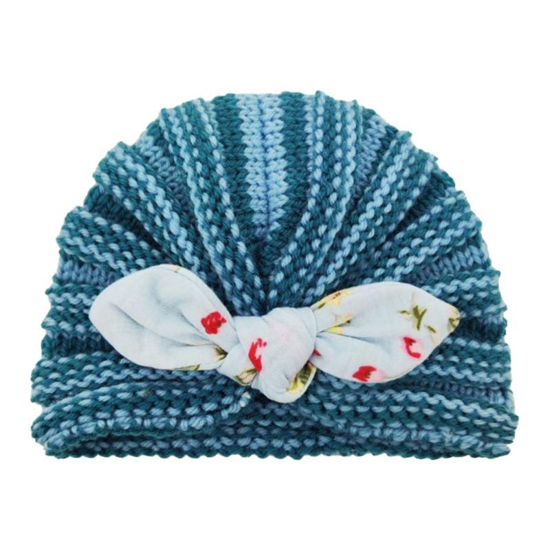 New striped wool hat printed rabbit ears baby children's thermal insulation versatile thermal insulation